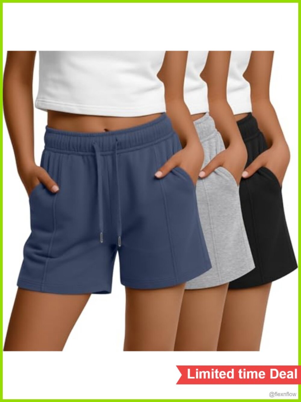 Women's 3 Pack Drawstring Sweat Shorts with Pockets